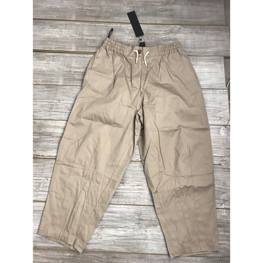 NWT Kedem Sasson Womens Elastic Band Khaki Pants w/ Pockets Size 3 Wide Ankle